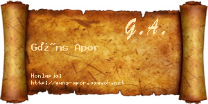 Güns Apor névjegykártya